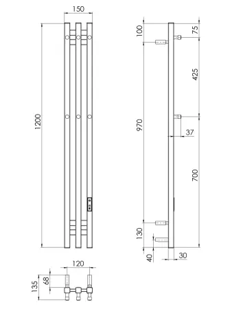 Полотенцесушитель электрический Gloss & Reiter URBAN Э2.К.12х120.PI3 Таймер.МУАР Black - фото 2